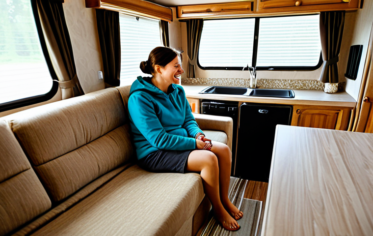 트레일러의 캠핑용 개조 사례 - **Image:** An action-oriented camping trailer, exterior view. A fully clothed family is loading bicy...